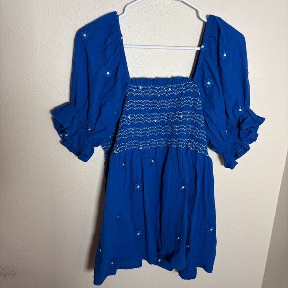 Chic Soul Blouse Women's 2X Blue Smocked Short Sleeve Embroidered Top Shirt - Picture 4 of 8